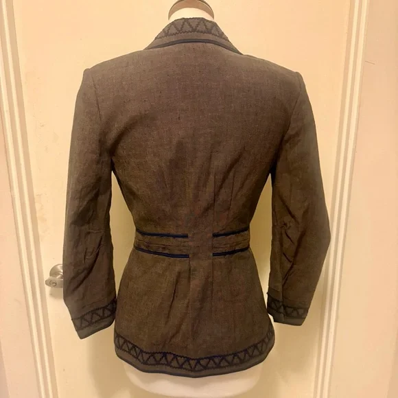 BCBGMaxAzria Olive Green Blazer with Midnight Accents - Picture 4 of 8